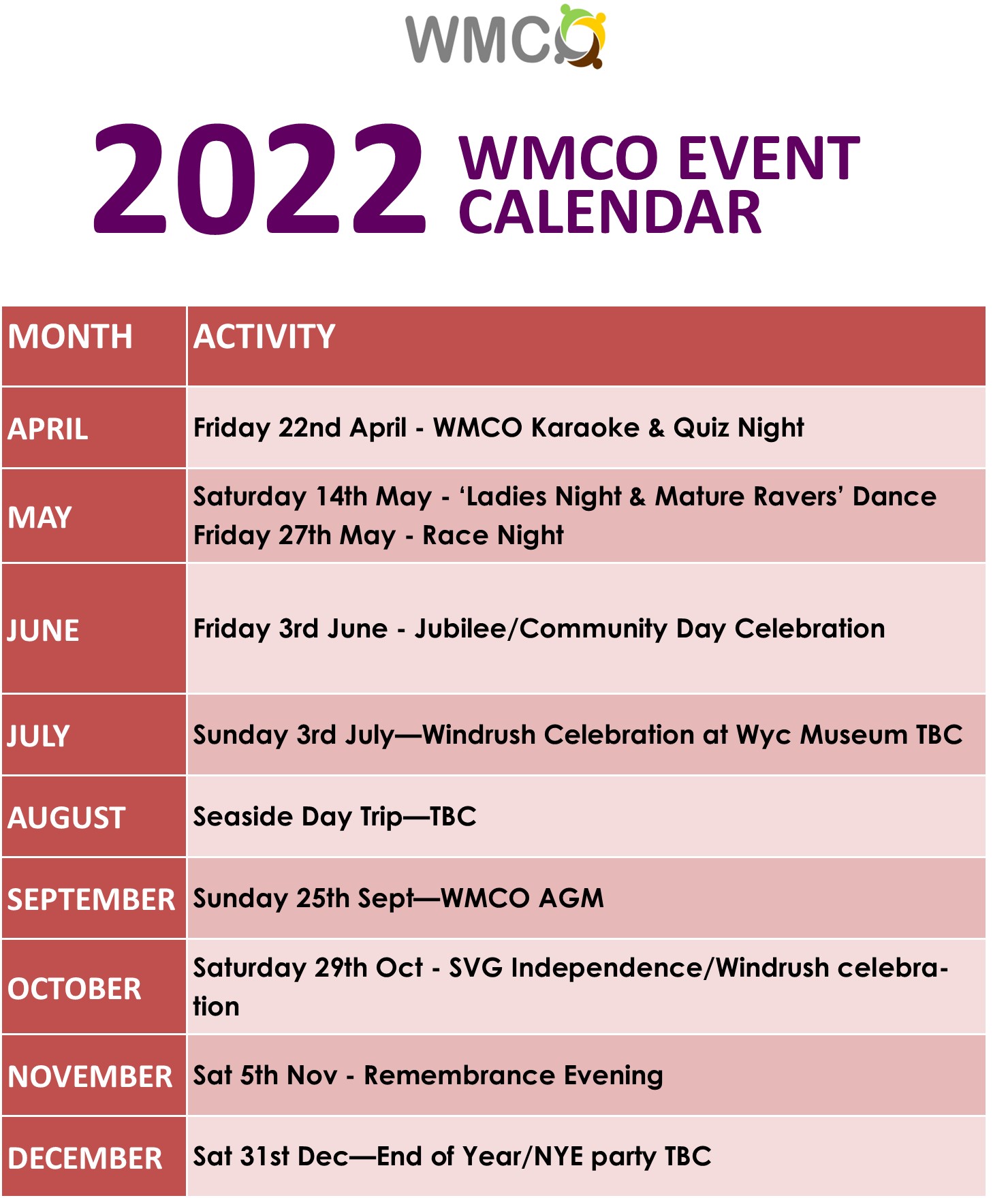 WMCO Event Calendar 2022